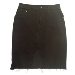 Black Denim Skirt Raw Hem Front Slit Boho Grunge Western Neutral  Sz 9/28